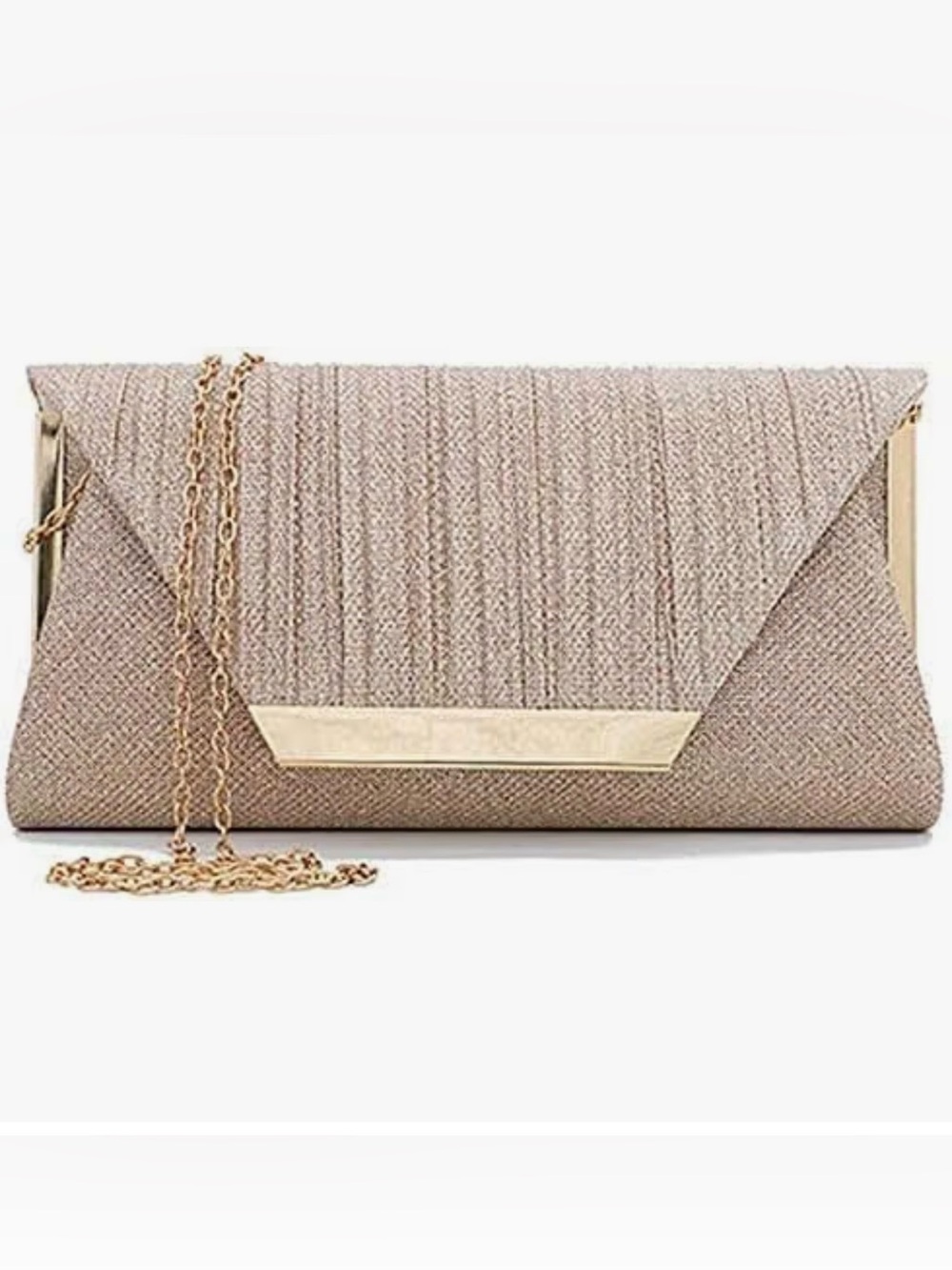 BLOW Out SALE ☄️ Elegant Champagne Clutch with Gold Chain